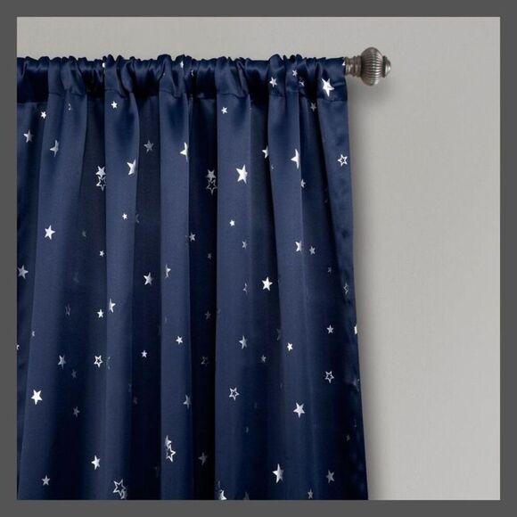 Open Box - Lush Decor - Set of 2 52"x63" Kids' Star Blackout Window Curtai Navy - Picture 2 of 3